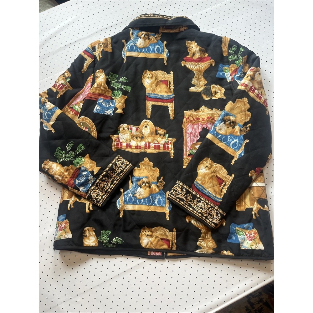 Vtg Victor Costa Occasion 100% Silk Quilted Dog Print Jacket Baroque Zip Small - Picture 13 of 14